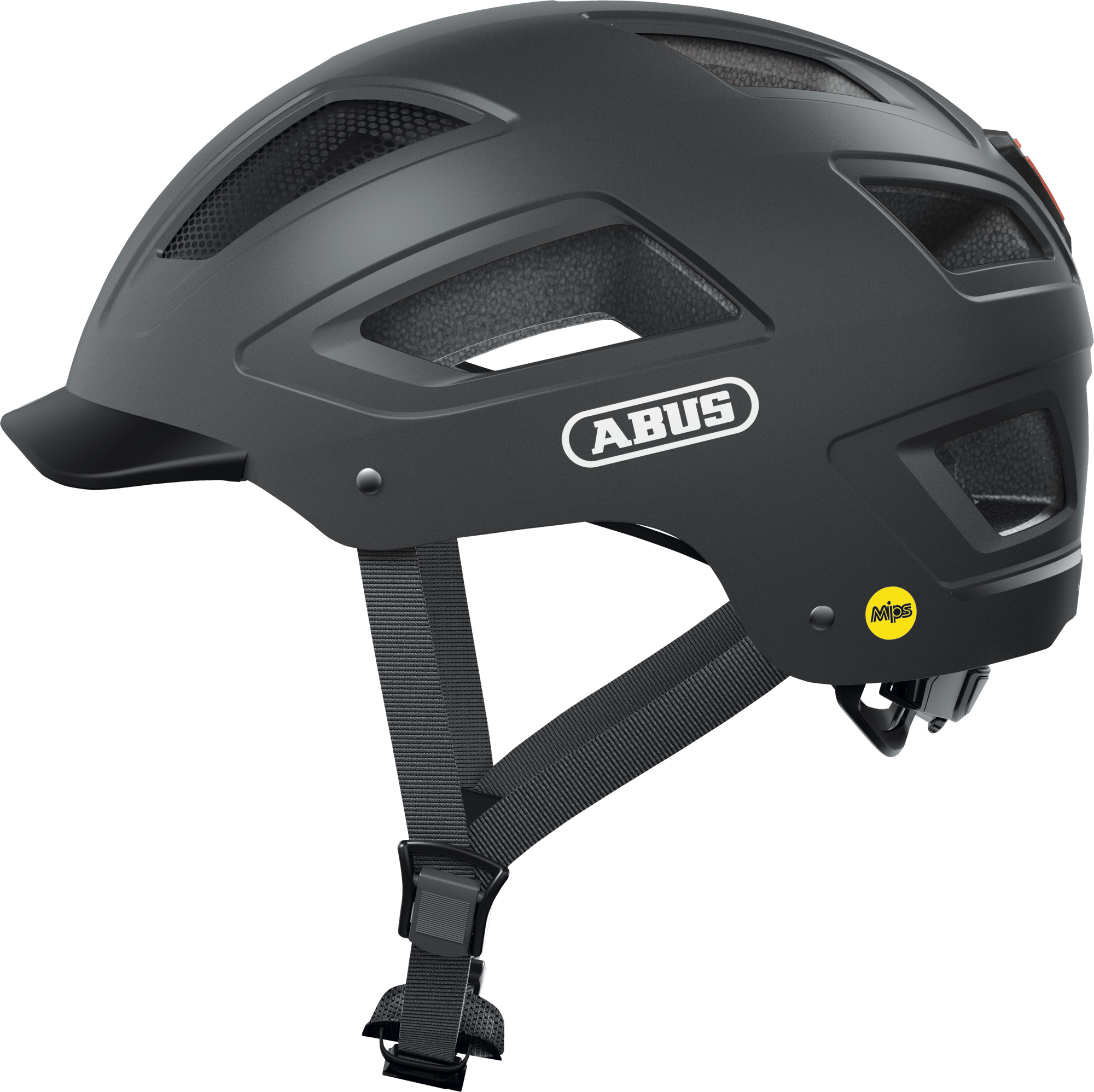 ABUS HYBAN 2.0 MIPS urban cycling helmet with ventilation, adjustable fit, in titanium color, designed for urban bike riders