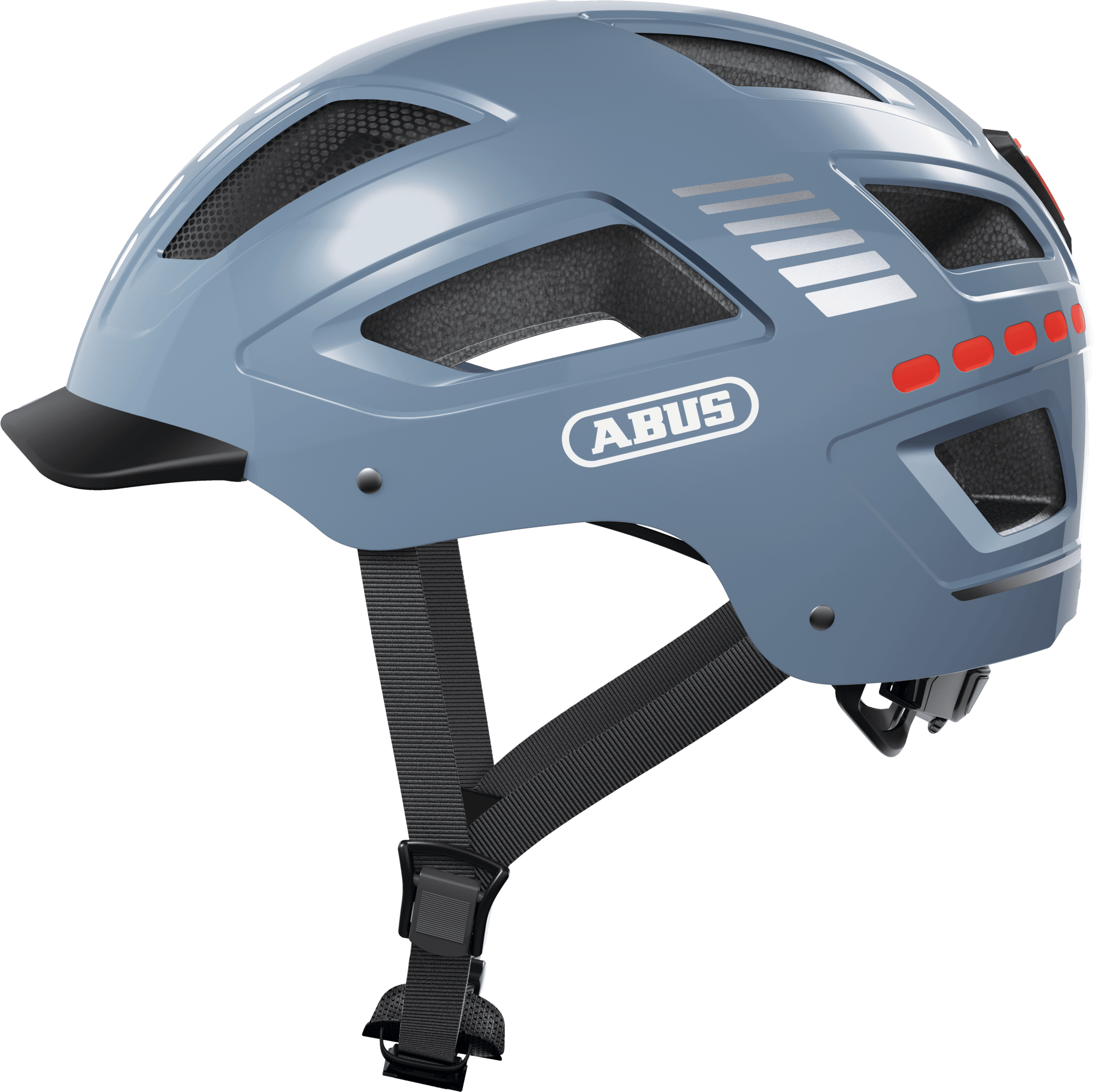ABUS Hyban 2.0 urban cycling helmet in glacier blue with ventilation and adjustable fit, designed for safe city riding.