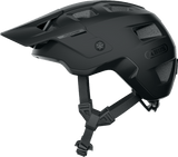 ABUS MODROP mountain bike helmet in velvet black with adjustable visor and secure fit system, shown from side view.