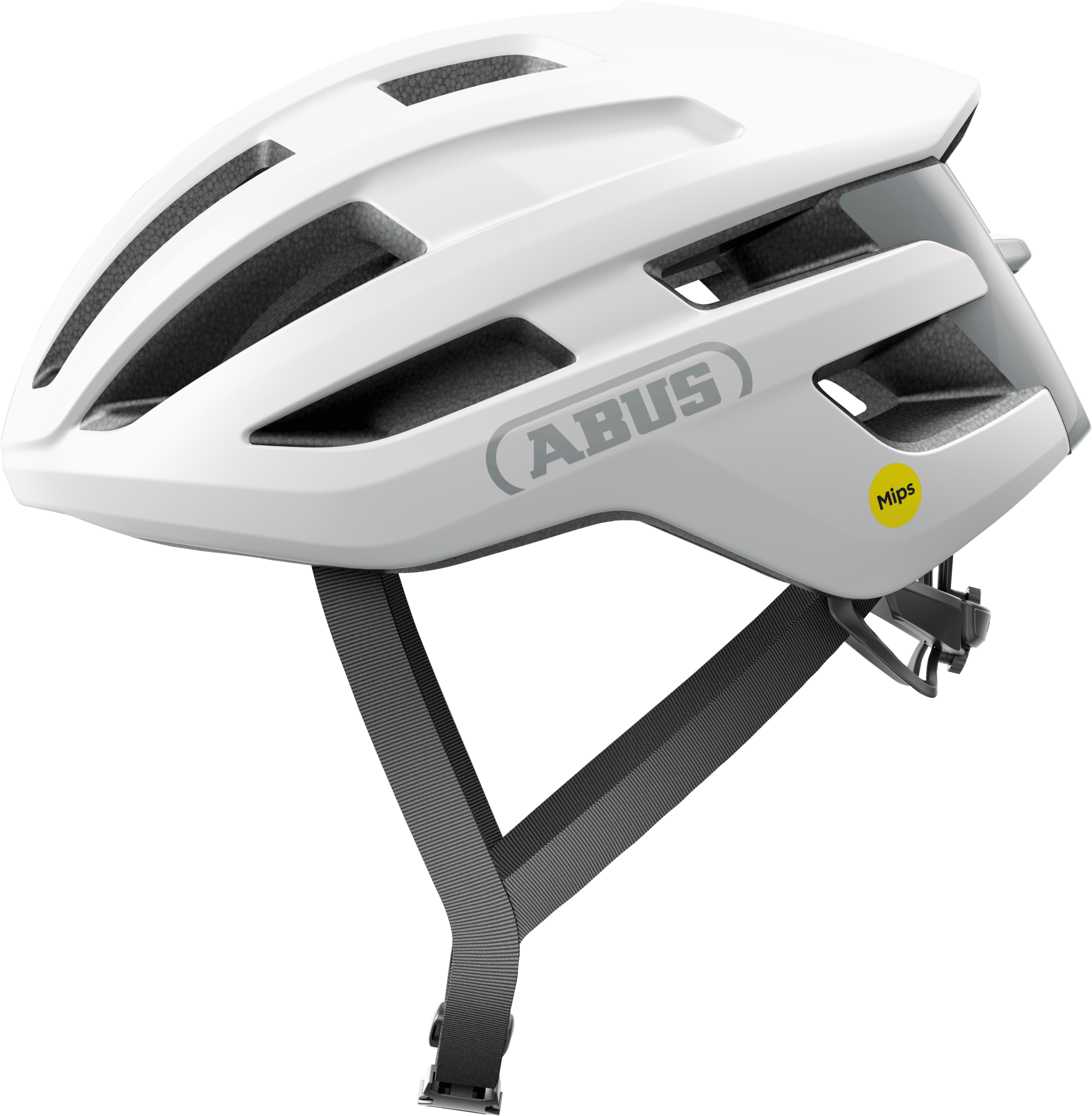 ABUS POWERDOME MIPS cycling helmet in polar white with ventilation system and Zoom Ace Fit adjustment