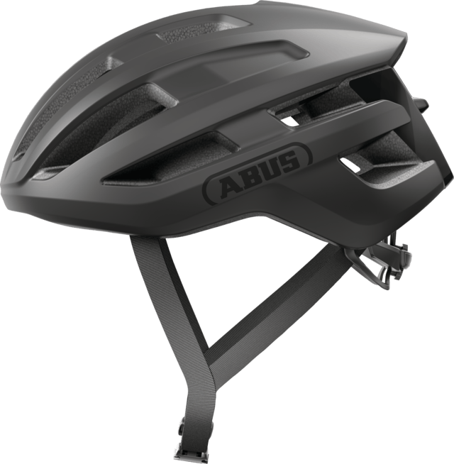 ABUS PowerDome cycling helmet in velvet black with ventilation features and Zoom Ace Fit System for secure comfort.