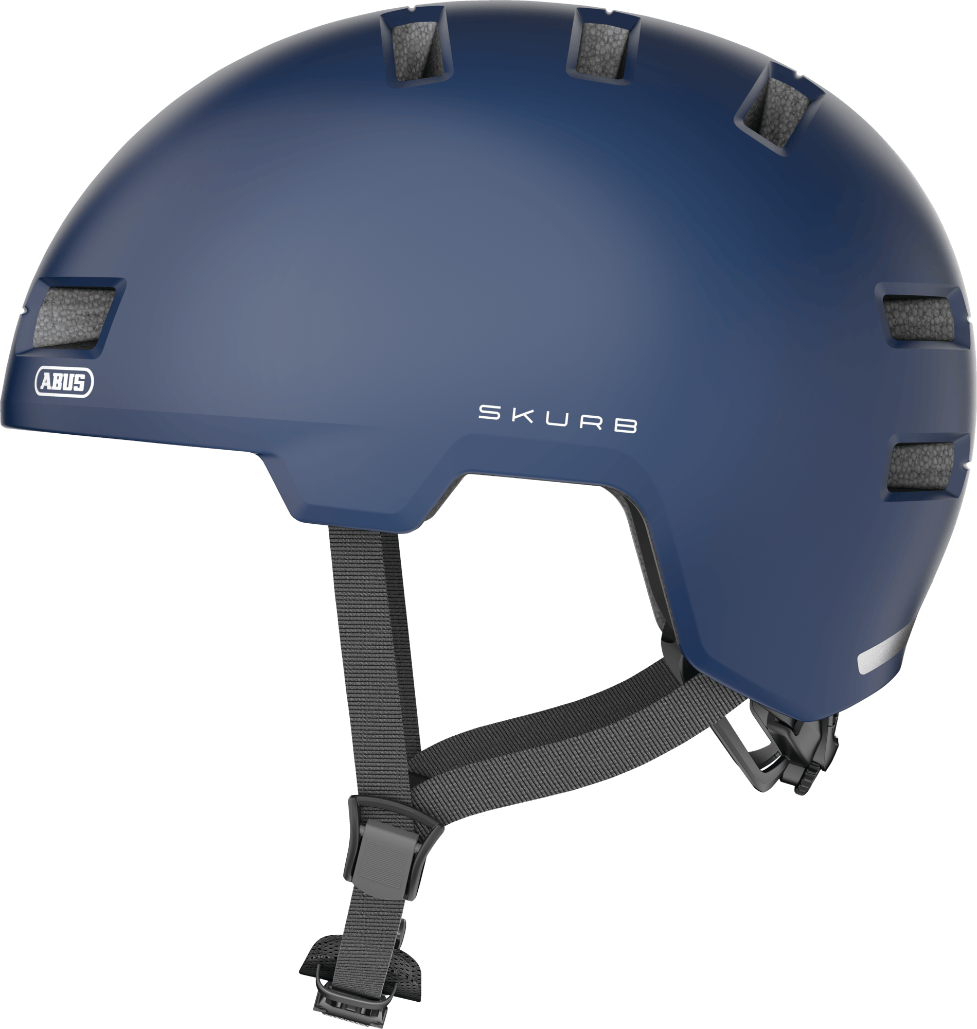 ABUS Skurb helmet in midnight blue, lightweight urban sports and commuting protective helmet with ventilation and adjustable fit.