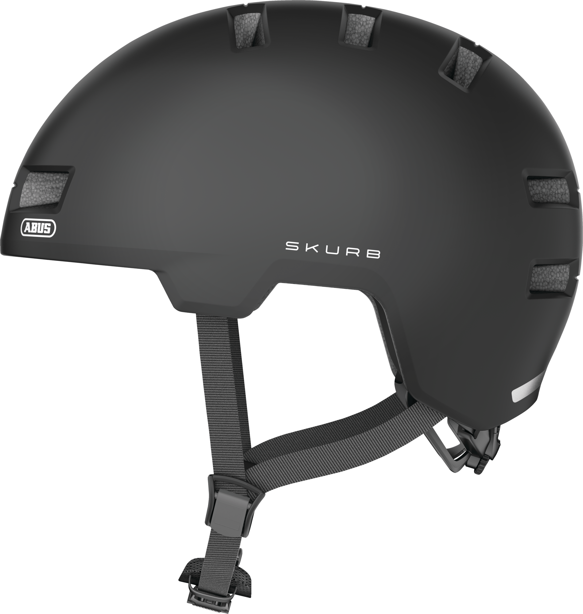 ABUS Skurb helmet in velvet black designed for urban sports and commuting, lightweight protective headgear with a sleek finish.