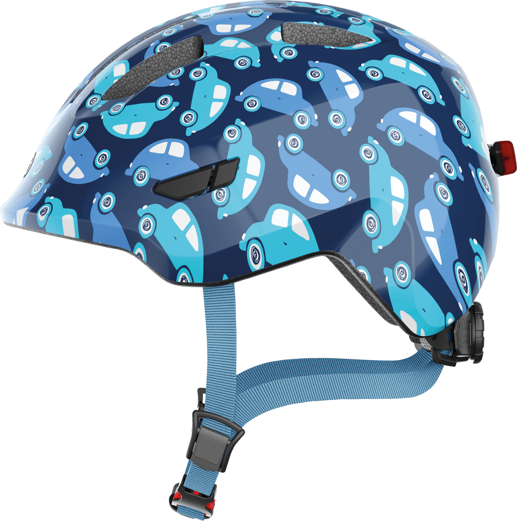 ABUS Smiley 3.0 LED kids cycling helmet in blue with adjustable fit and integrated LED lights for safety and protection.