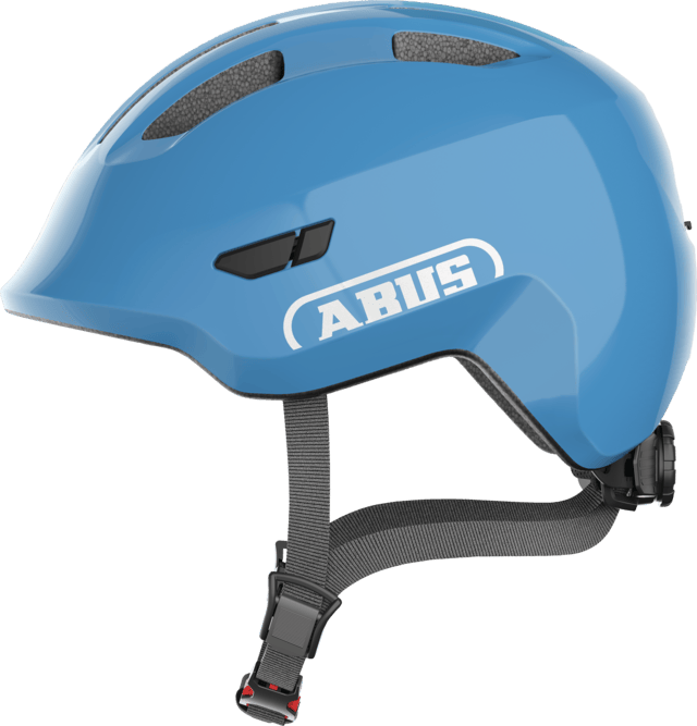 ABUS Smiley 3.0 Kids Cycling Helmet in shiny blue with adjustable fit and deep protection for children.