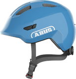 ABUS Smiley 3.0 Kids Cycling Helmet in shiny blue with adjustable fit and deep protection for children.