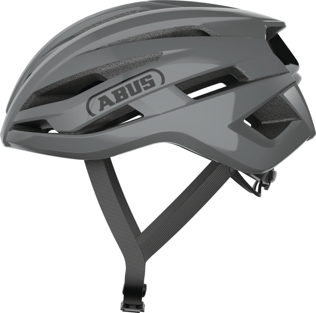 ABUS StormChaser ACE cycling helmet in race grey with ventilation for road racing and cyclocross riding.