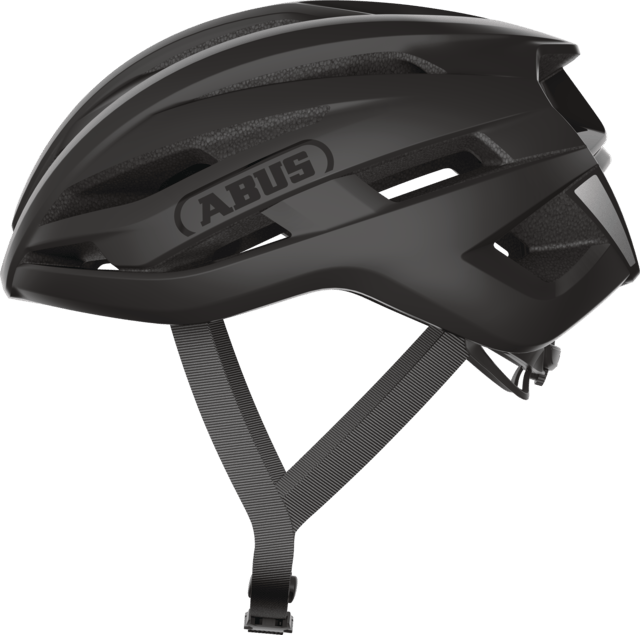 ABUS StormChaser ACE cycling helmet in velvet black with multiple ventilation vents, designed for road racing and cyclocross.