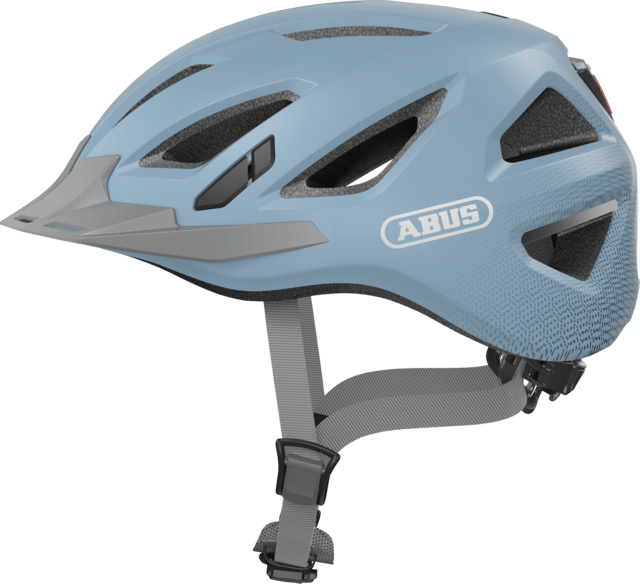 ABUS URBAN-I 3.0 glacier blue cycling helmet with adjustable fit and reflective safety features, designed for urban cyclists.