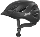 ABUS URBAN-I 3.0 black cycling helmet with adjustable straps and reflective details for urban safety and protection.