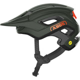 ABUS Cliffhanger MIPS mountain bike helmet in pine green with adjustable fit and ventilation, side view showing helmet design.