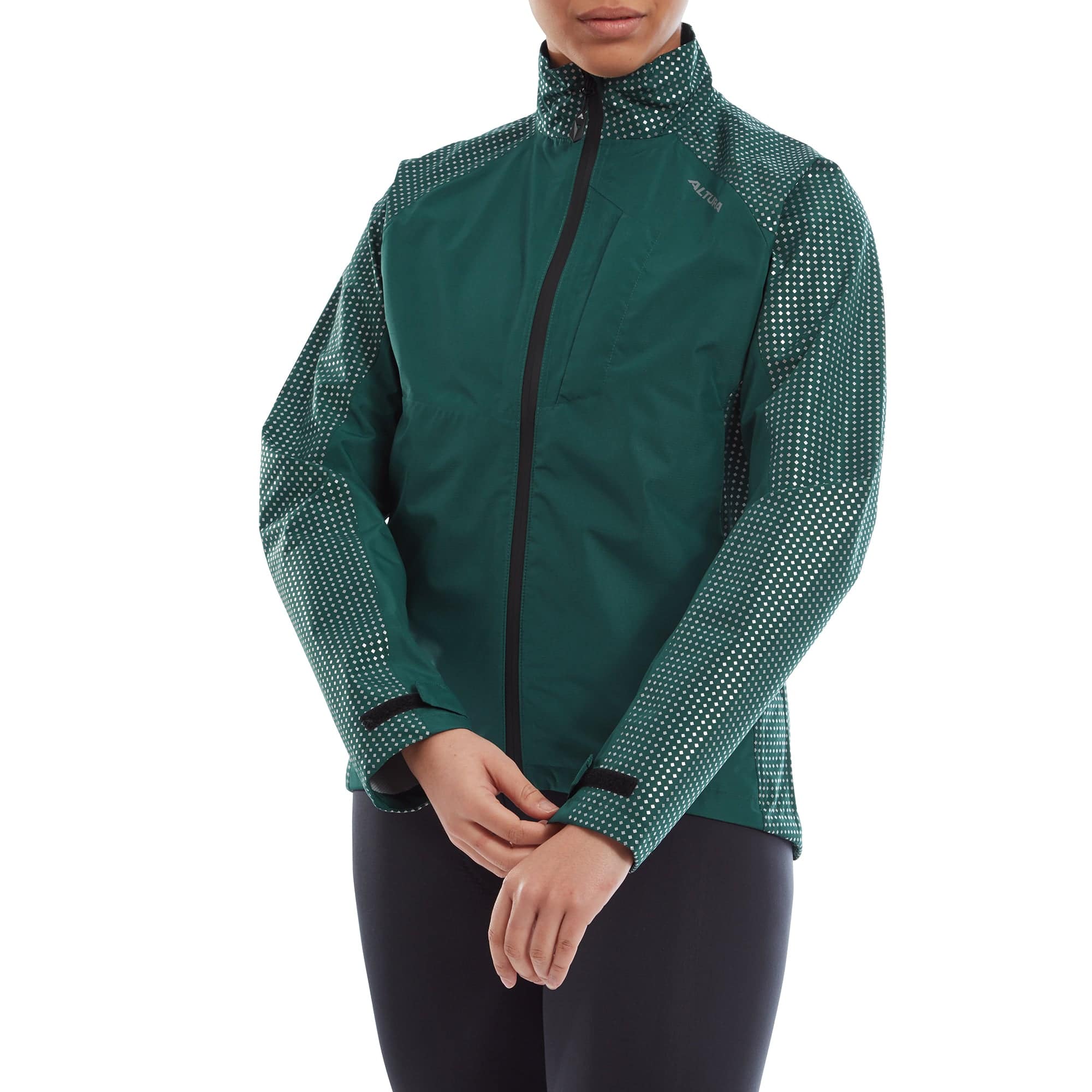 Altura Nightvision Storm women's waterproof cycling jacket with reflective details and breathable venting, designed for outdoor cycling.