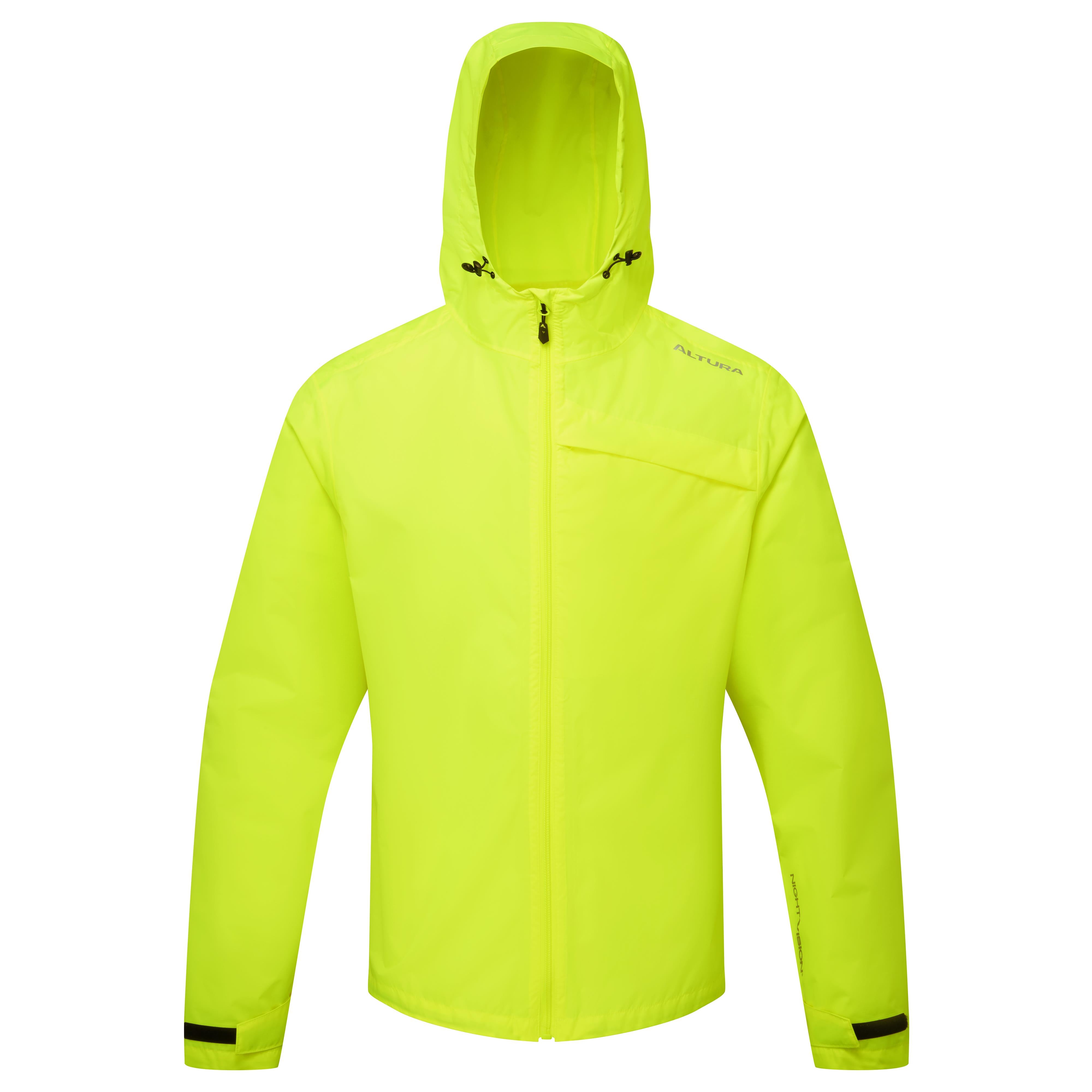 Altura Men's Nightvision Nevis waterproof jacket with reflective safety features, shown in black with a hood and front zipper.