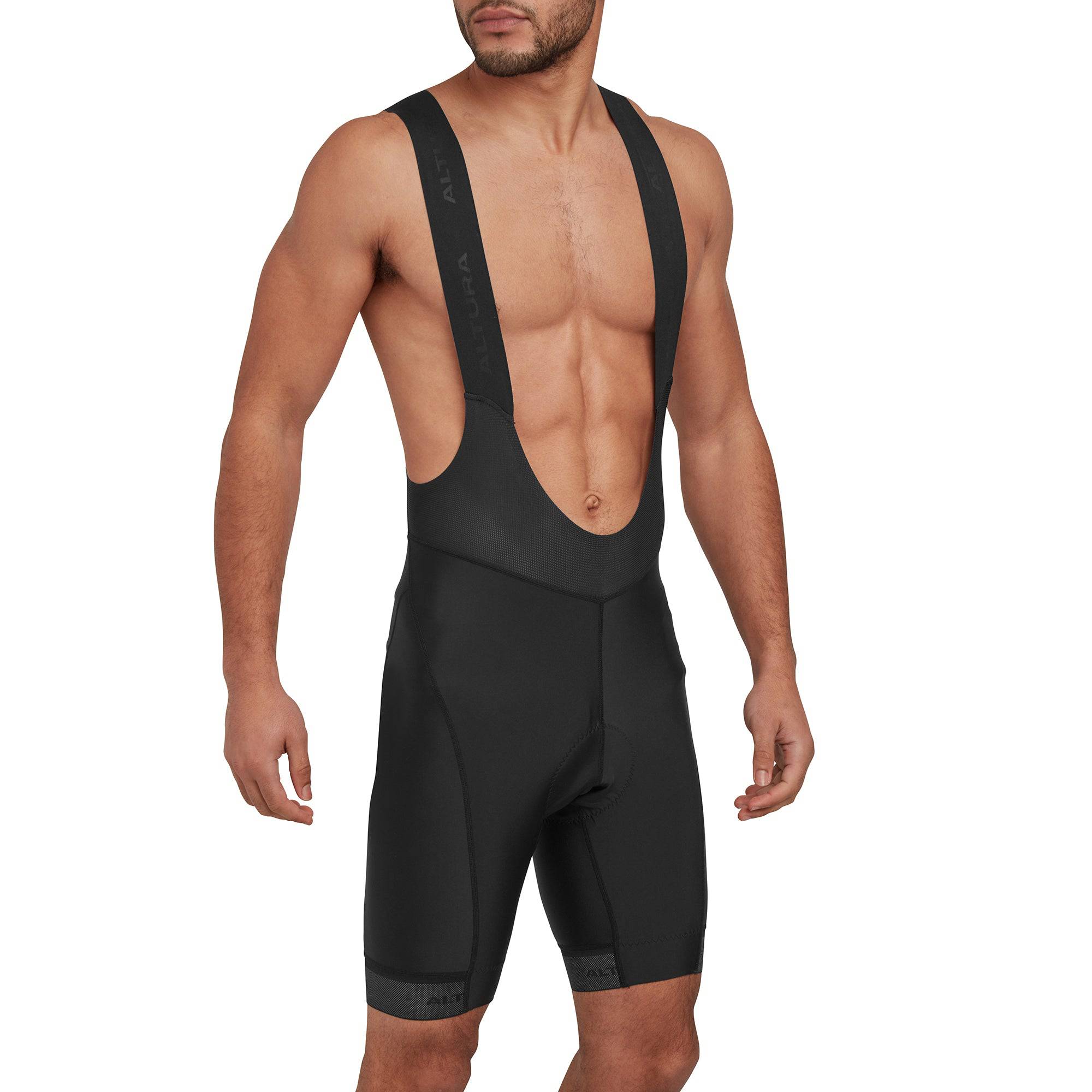 Altura Progel Plus men's cycling bib shorts with 3D pad and reflective details, showcasing the padded cycling clothing for men.