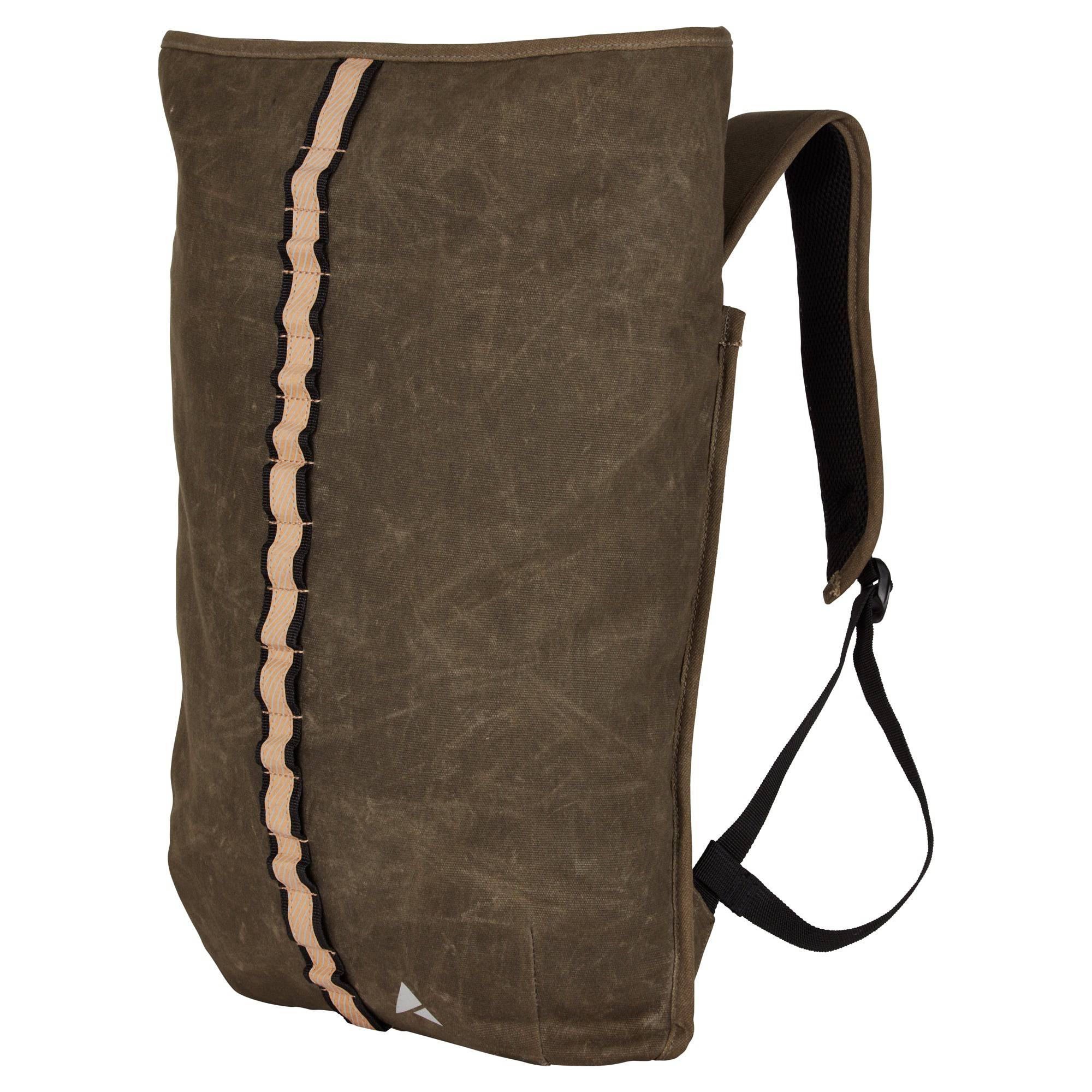 Altura Heritage cycling backpack with 12L capacity, water-resistant roll-top design, shown with straps and compartments.
