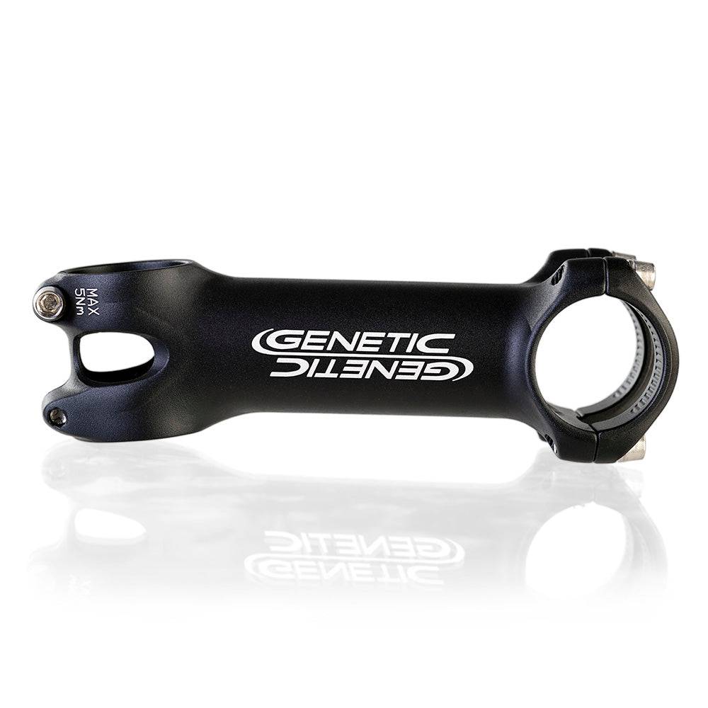 Genetic SLR road bike stem with 31.8mm clamp, flip-flop feature, and split bar clamp, mounted on a racing bicycle handlebar.