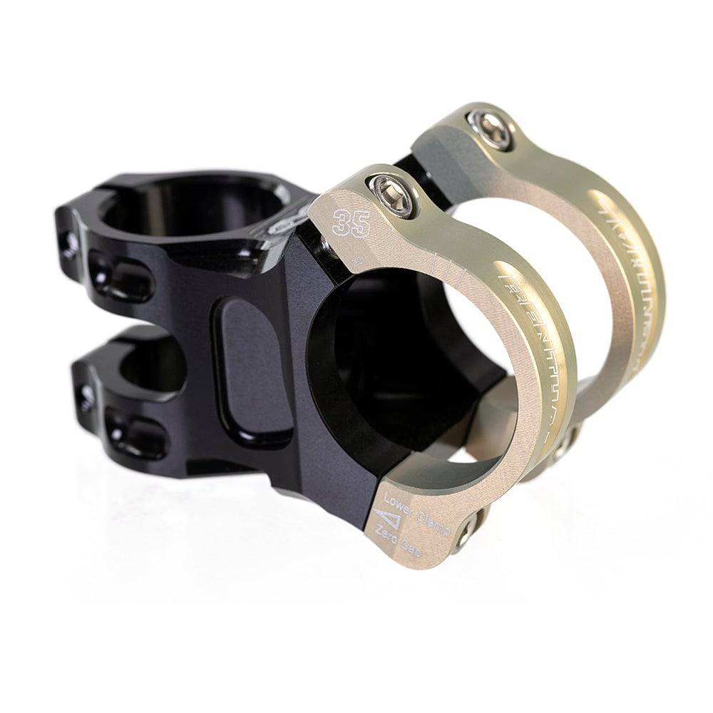 Renthal Apex MTB stem with adjustable rise for 780mm handlebars, mountain bike component in black with branding.