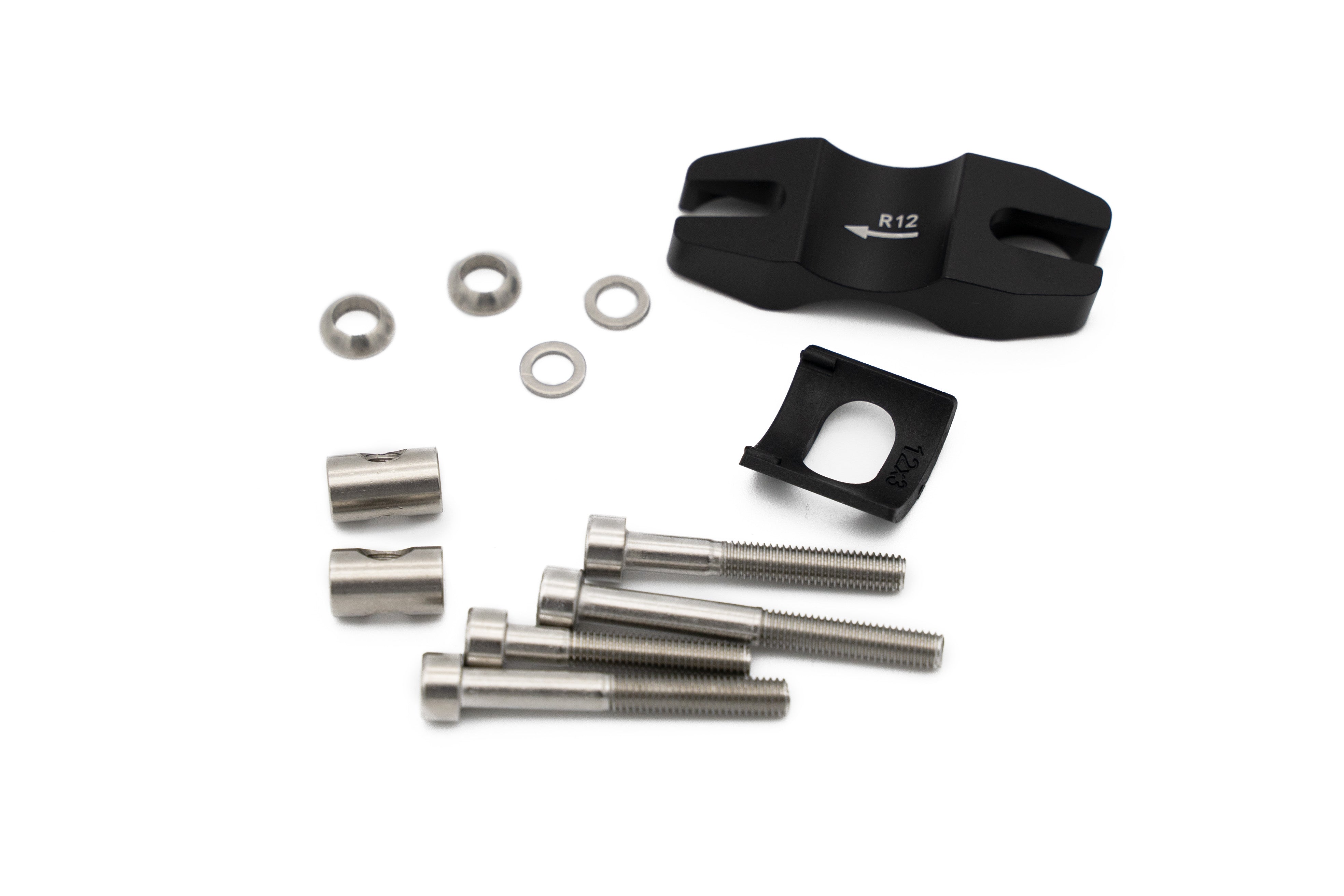 Aenomaly SwitchGrade Fitting Kit E for Fox Transfer 2025 dropper post installation, component with connectors and fittings.