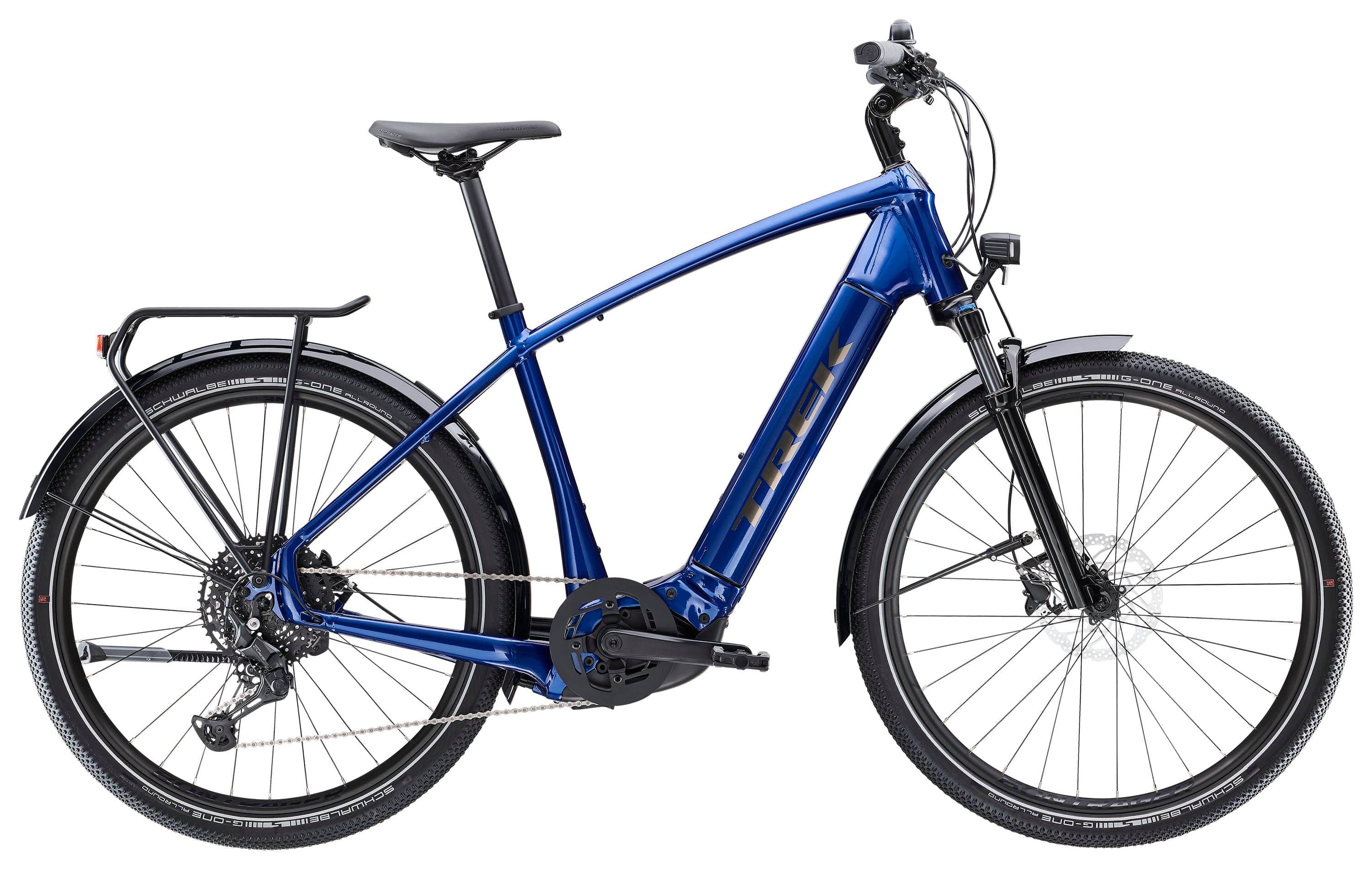 Trek Allant+ 7 2025 electric hybrid bike for men, featuring a sleek frame, mid-drive motor, and comfort for commuting and recreation.