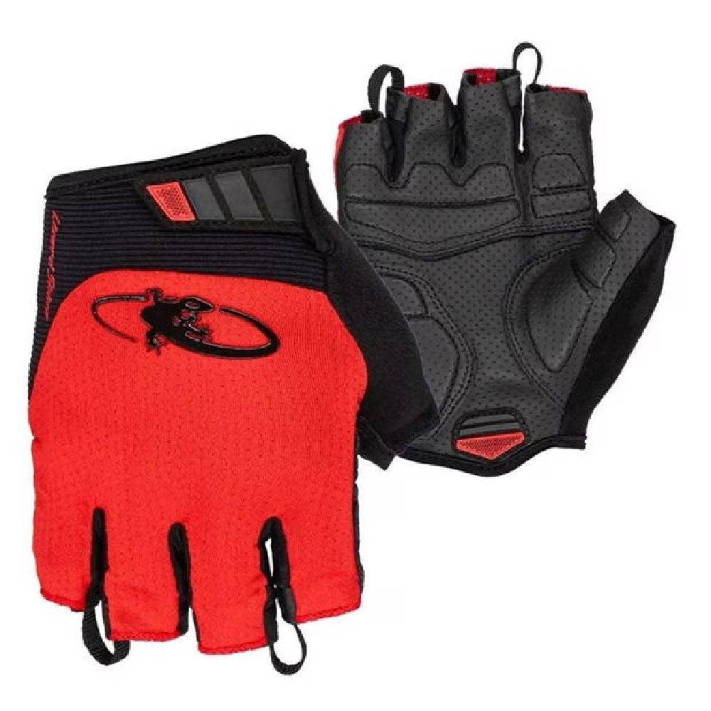 Lizard Skins Aramus Cadence cycling gloves in red with gel padding and TPR wrist strap, designed for comfortable riding.