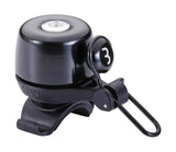 BBB-17 noisy brass bike bell with quick-release straps mounted on a bicycle handlebar, suitable for all handlebars.