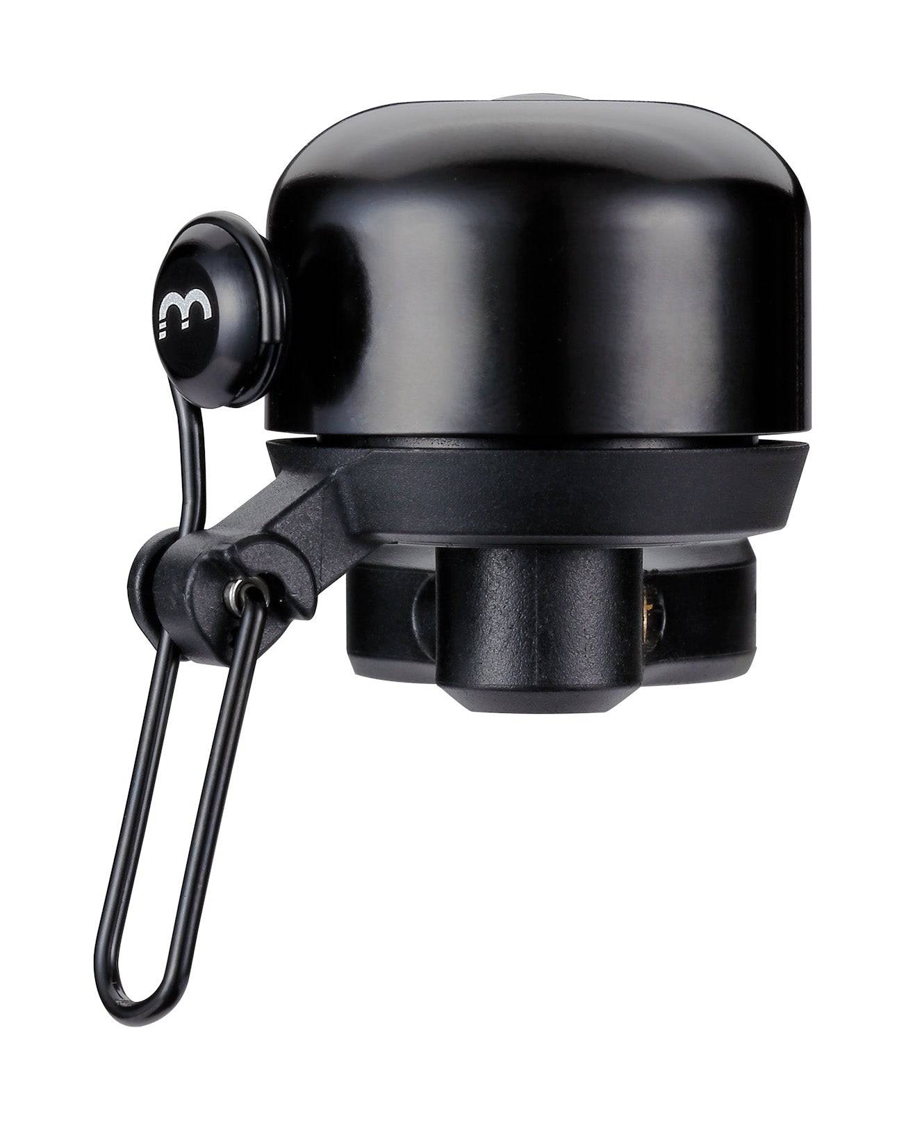 Black alloy BBB-19 ErgoSound bell for bike handlebars, fits 22.2-25.4mm, designed for bike accessories.