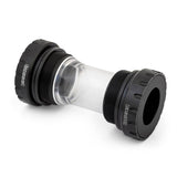 Gusset Components Ext24 external bottom bracket for smooth power transfer, shown in black with metal threading.