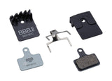 BBB BBS-561C Shimano Coolfin organic bike brake pads with cooling fins, showing the brake pad design and cooling fins for enhanced performance.