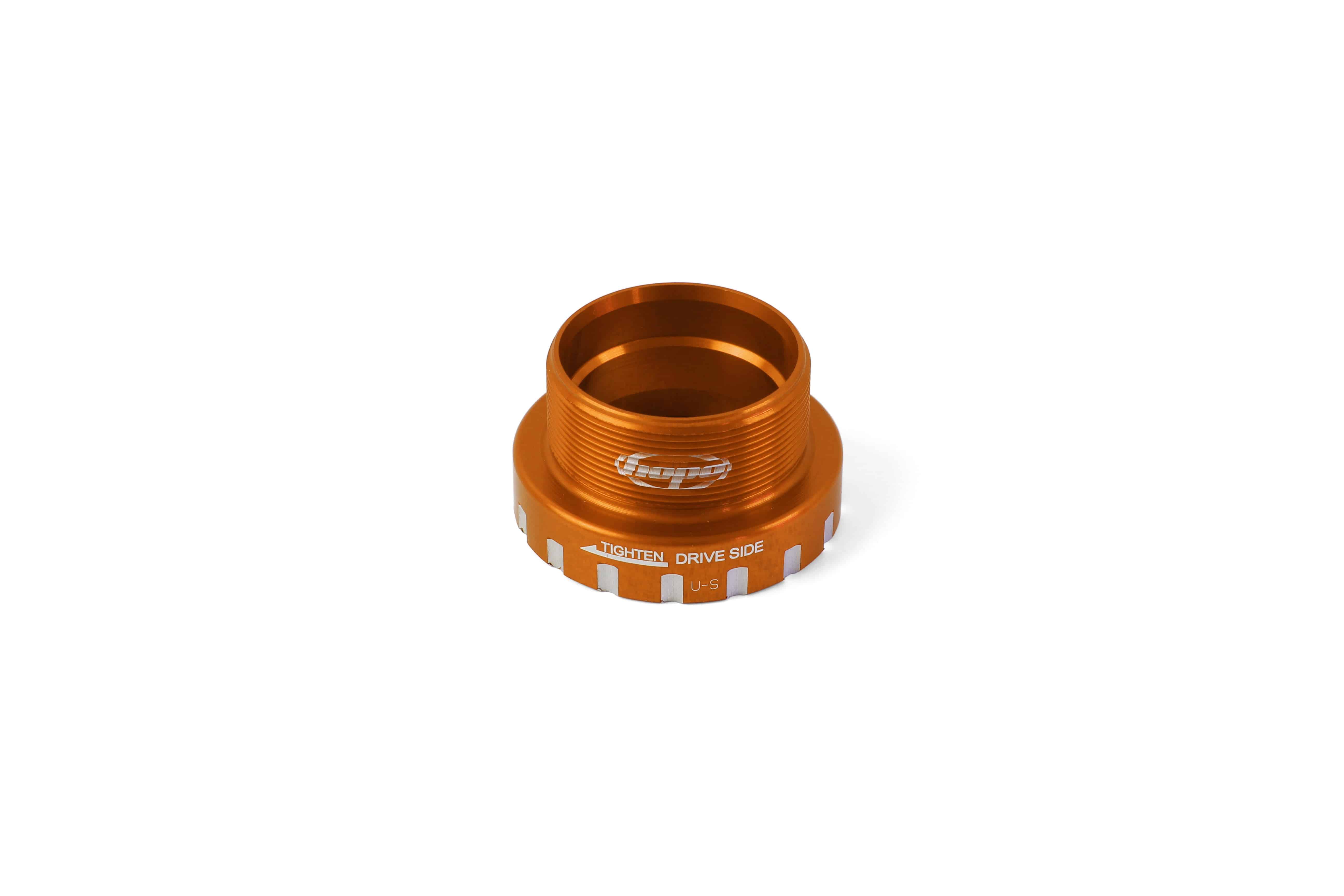 Hope BB BSA threaded 24mm drive-side cup for bike crankset upgrade, showing the metal component with threading and brand markings.