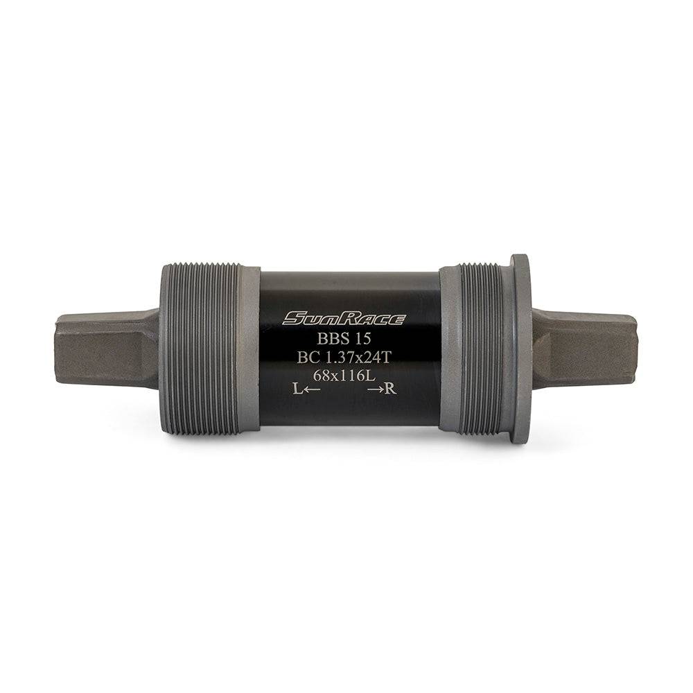 SunRace BBS 18 SB cartridge bottom bracket for 68mm shell with 103/113mm spindle, shown installed in bicycle component image.