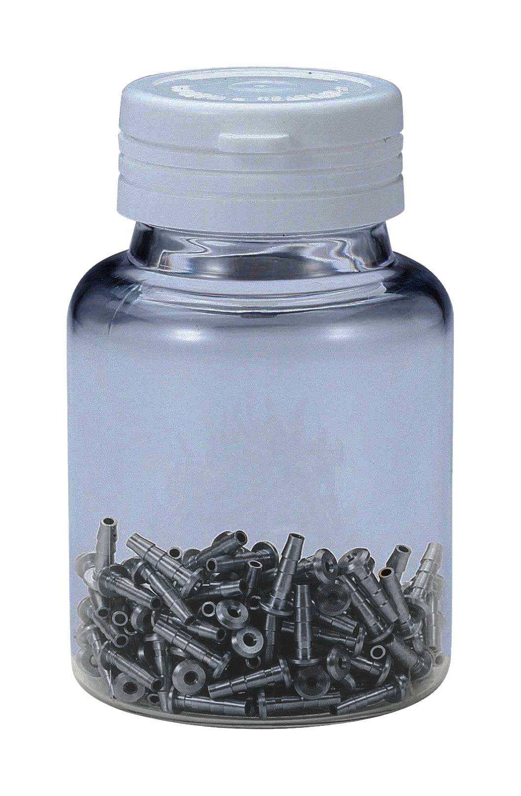 Set of 50 stainless steel Shimano hose barbs by BBB, 2.1mm size, designed for brake hoses and bike component installation.