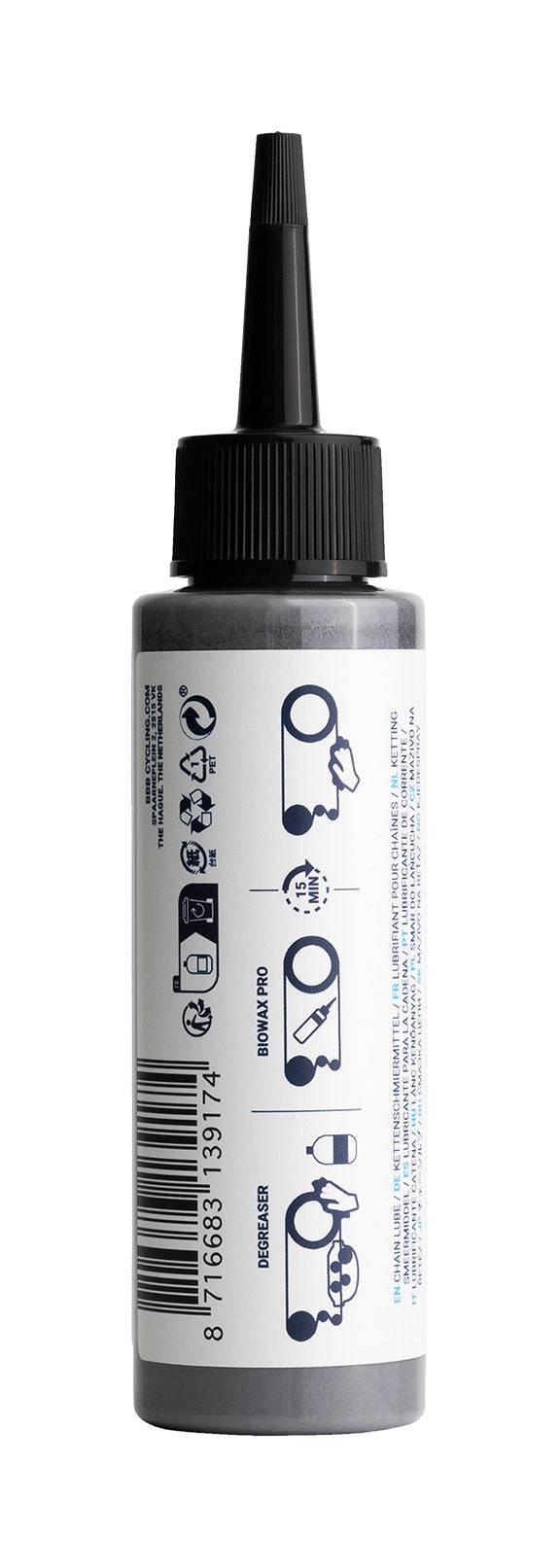 BBB BCH-204 BioWax Pro bike chain wax lubricant in 100ml bottle, eco-friendly formula for all-weather bike chain protection.