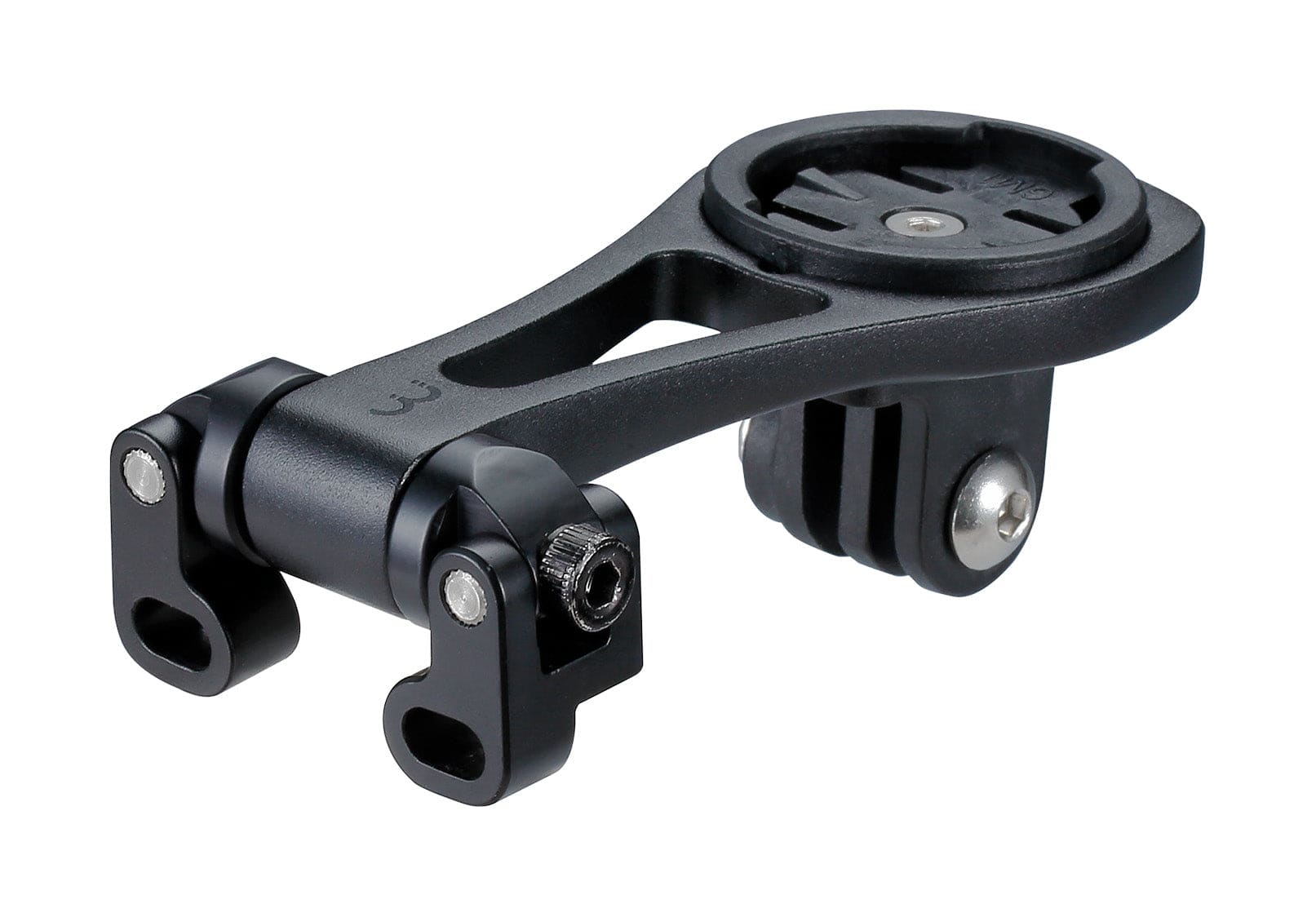 BBB BCP-99 stem mount accessory for Garmin, Wahoo, and GoPro devices, showing the mount attached to a bicycle stem.