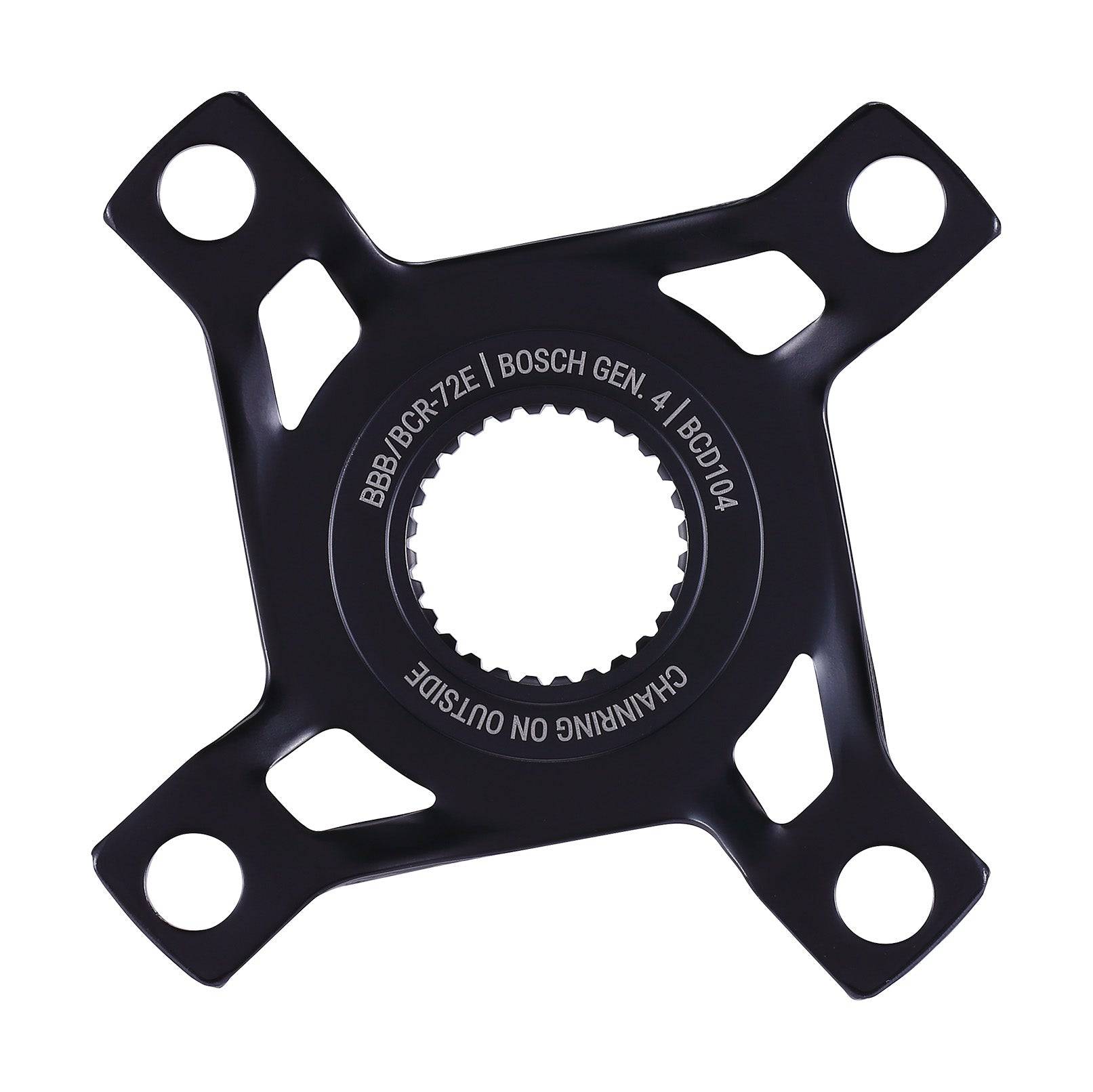 BBB BCR-72E E-bike mount spider for Bosch Gen4 crankset, 4-arm 104mm BCD, CL52 component for e-bike drivetrain.