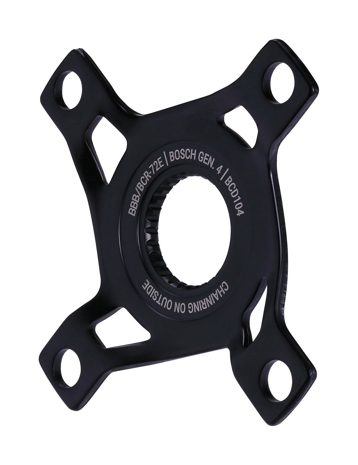 BBB BCR-72E E-bike mount spider for Bosch Gen4 crankset, 4-arm 104mm BCD, CL52 component for bicycle drivetrain.