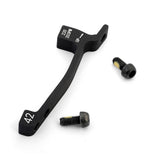Hayes post mount brake adaptors for disc brake conversion, showing black metal components with mounting holes and brand markings.