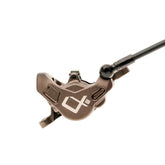 Hayes Dominion A2 caliper for disc brakes, showing the black component with branding and heat dissipation features.