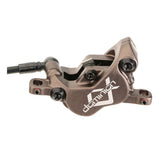 Hayes Dominion A4 4-piston disc brake caliper for high-performance bicycle braking systems.