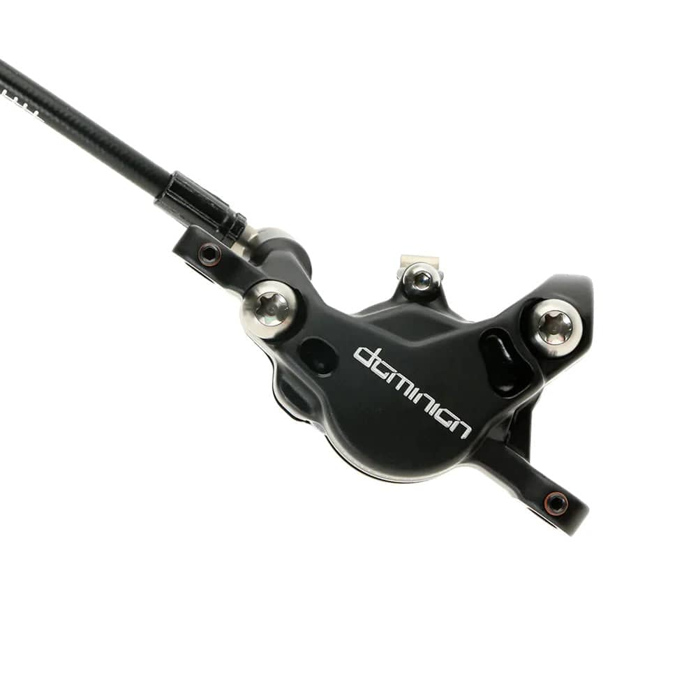Hayes Dominion T2 brake caliper for bicycle components, showcasing its sturdy design and mounting hardware for reliable stopping power.