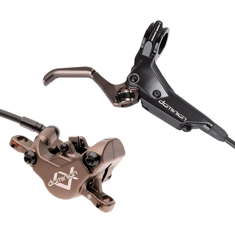 Hayes Dominion A2 hydraulic brake kit with short reach lever for XC trail riding, featuring a single brake caliper and rotor.