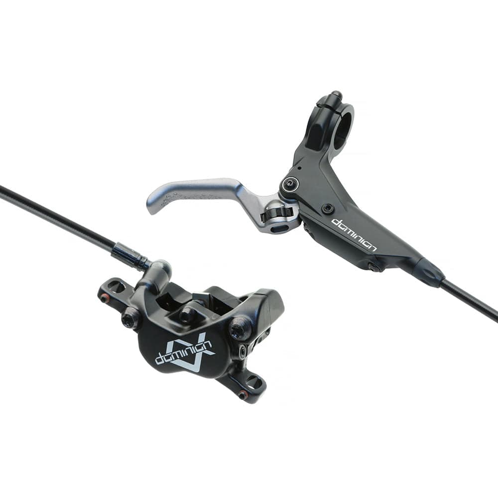 Hayes Dominion A4 hydraulic brake kit with short reach lever, showing the single brake system component and hydraulic hose.