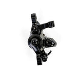 Hayes MX Comp mechanical disc brake for mountain bikes, showing the black brake caliper and rotor, designed for reliable stopping power.
