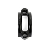 Hayes Dominion handlebar clamp for disc brake levers in gloss and stealth black, showcasing durable bicycle component design.