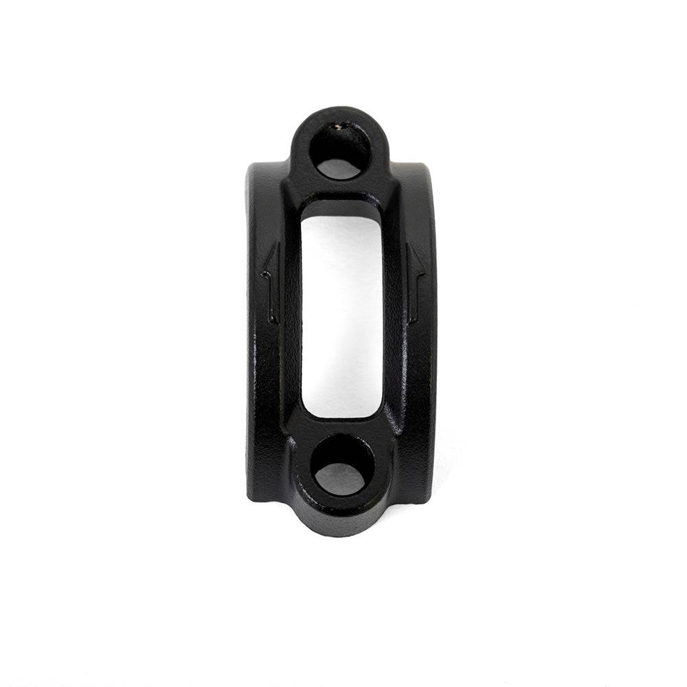 Hayes Dominion handlebar clamp for disc brake levers in gloss and stealth black options, showing the sleek metal component.