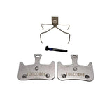 Hayes Dominion T2 semi-metallic brake pads compatible with Dominion A2 bike components, shown in a close-up view.