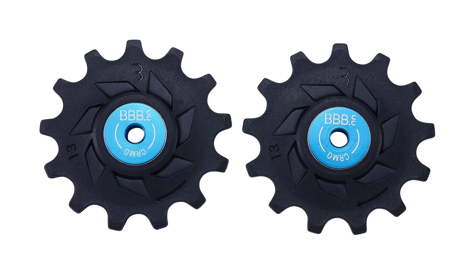 BBB BDP-09 RollerBoys 13T jockey wheels in black for Shimano 12-speed MTB groupsets, showing close-up of the component.