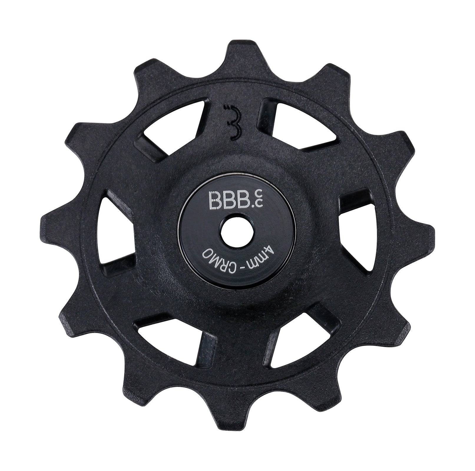 BBB BDP-10 RollerBoys 12T SRAM 12-Speed jockey wheels for road bike derailers, showing close-up of the components.