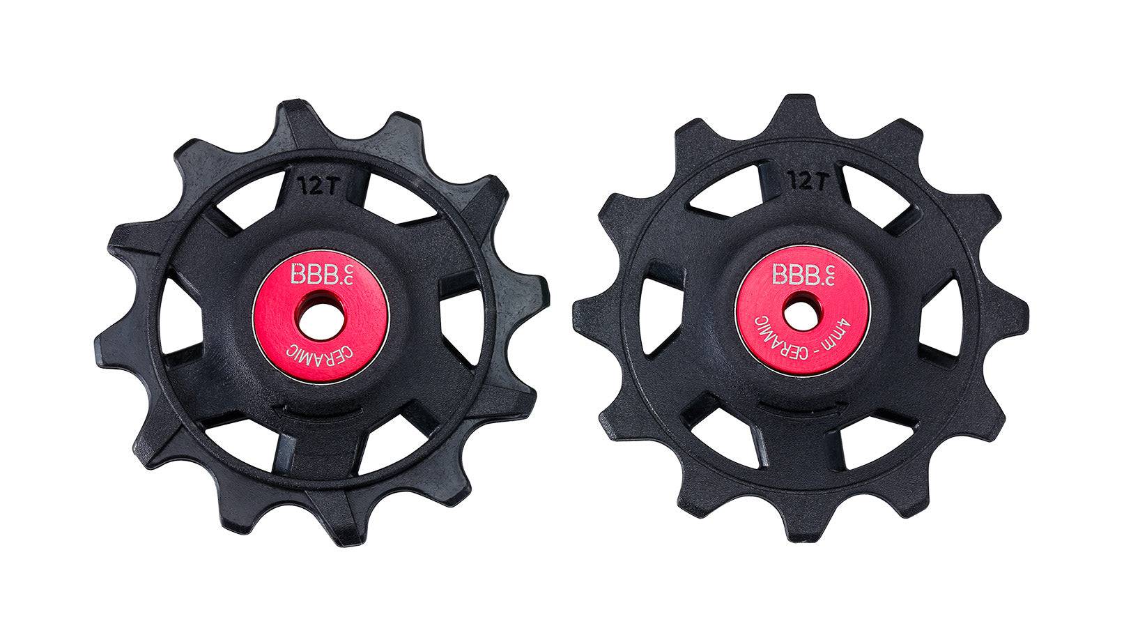 BBB BDP-20 RollerBoys Ceramic 12T SRAM jockey wheel for 12-speed road groupsets, showing the black ceramic bicycle component.