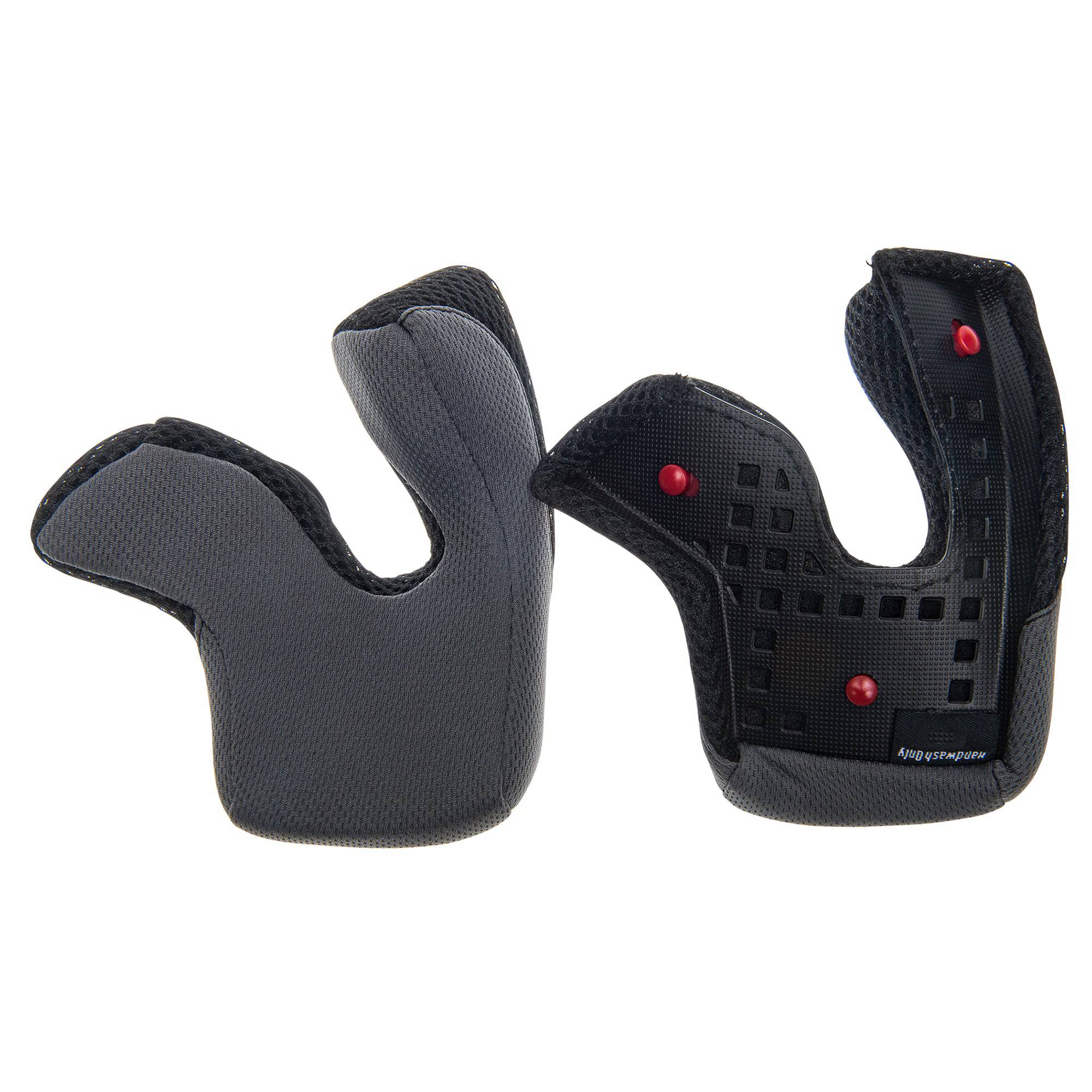 Bell Full-9 Fusion helmet cheek pads replacement, close-up view of breathable foam and secure fit in black and gray.