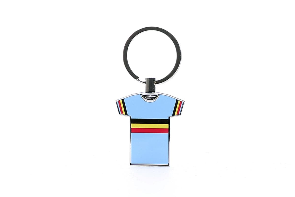 Global Cycling Club Belgium keyring featuring a durable cycling team jersey design, ideal as a cycling accessories collectible.